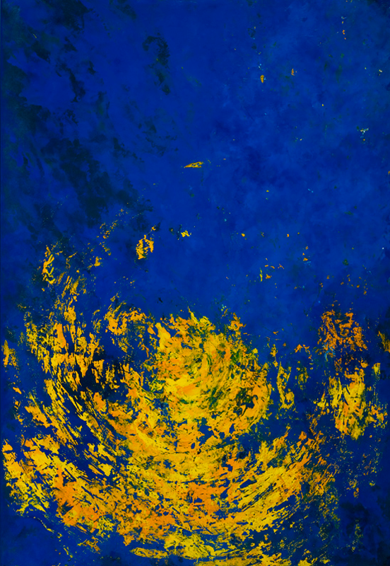 Dans l'espace bleu, 2015, acrylique sur bois, 110 x 75 cm