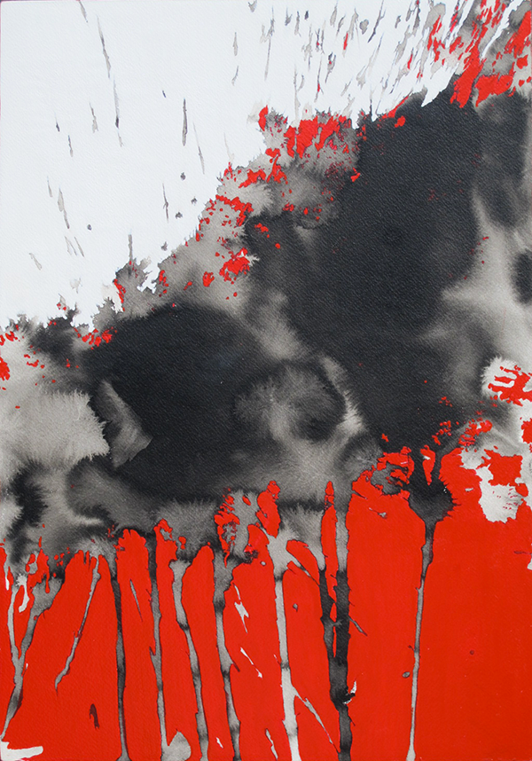 Guerre, horreur et désespoir n°2, 2023, Encre, acrylique sur bois, 42 x 30 cm