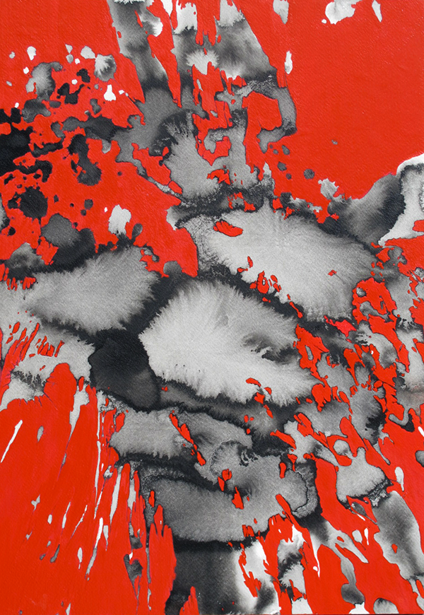 Guerre, horreur et désespoir n°5, 2023, Encre, acrylique sur bois, 42 x 30 cm