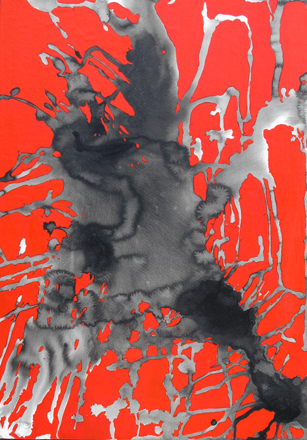 Guerre, horreur et désespoir n°4, 2023, Encre, acrylique sur bois, 42 x 30 cm