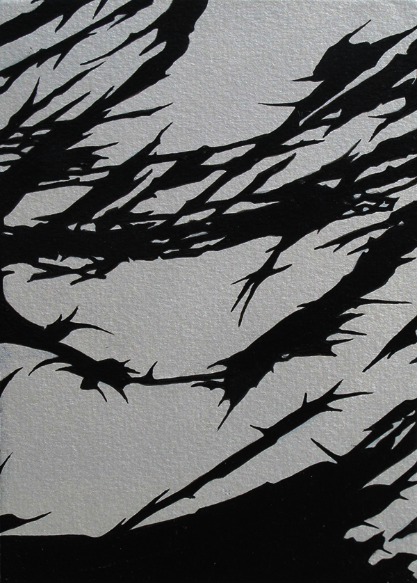 Sables du temps 3 (gris), 2009, Encre et acrylique sur bois, 10 x 14 cm