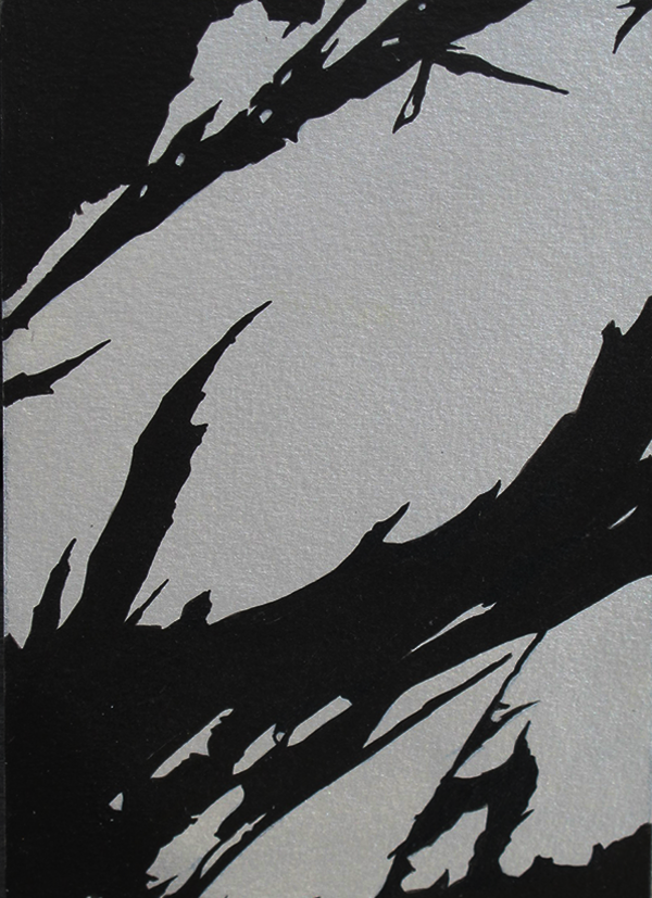 Sables du temps 4 (gris), 2009, Encre et acrylique sur bois, 10 x 14 cm